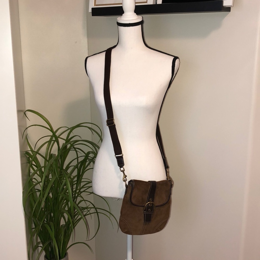 Coach 116 Brown Suede Crossbody Messenger Bag